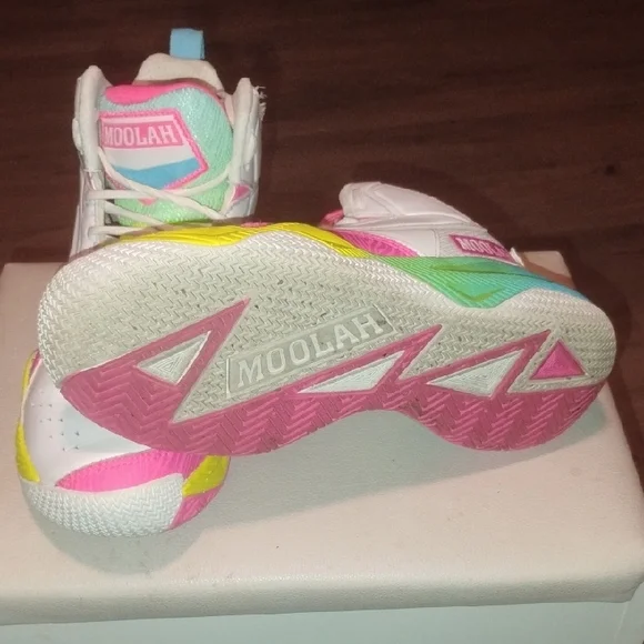 Moolah Girls High-Top Sneakers - White, Pink, Yellow Size 6.5y - Picture 8 of 11